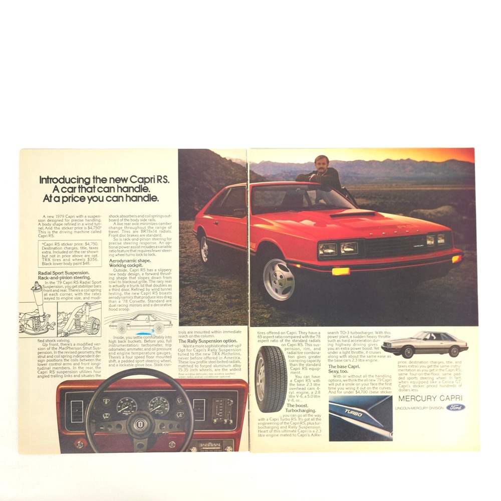Vintage Mercury Capri RS Print Ad Coupe Collector Car Show Display 1979 Wall Art
